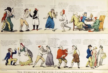 Karikatur, die die ausschweifende Volljährigkeitsfeier des 5. Herzogs von Rutland darstellt, 1799